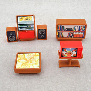 VTG Arco Toys Dollhouse Living Room Furniture TV Stereo Speakers Record Player